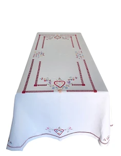 170x270 Toalha de mesa de linho bordada a mão - Namorados