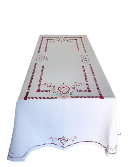 170x270 Toalha de mesa de linho bordada a mão - Namorados
