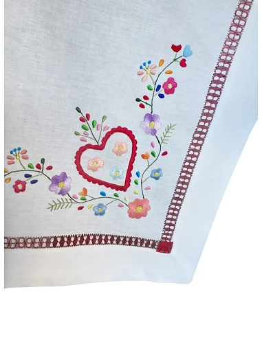 170x270 Mantel de lino Bordado A Mano - Mantel bordado con hilo / Namorados