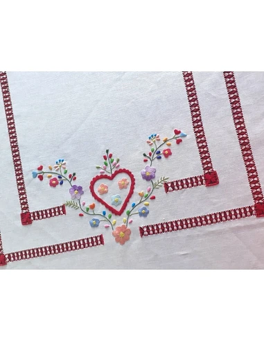 170x270 Toalha de mesa de linho bordada a mão - Namorados