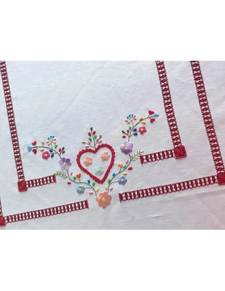 170x270 Mantel de lino Bordado A Mano - Mantel bordado con hilo / Namorados