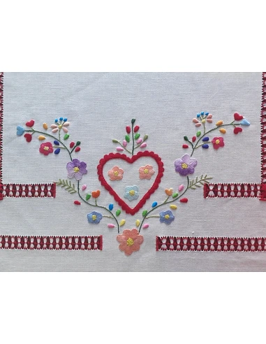 170x270 Mantel de lino Bordado A Mano - Mantel bordado con hilo / Namorados
