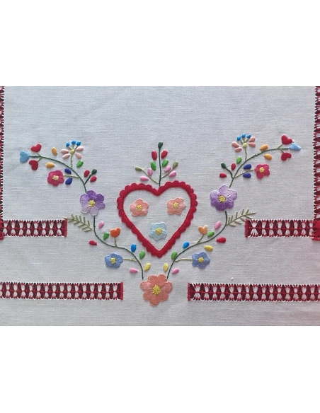 170x270 Mantel de lino Bordado A Mano - Mantel bordado con hilo / Namorados