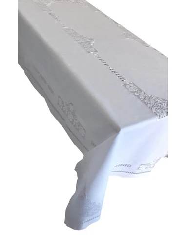 170x270 Toalha de mesa de linho bordada a mão - Ponto de crivo a mão