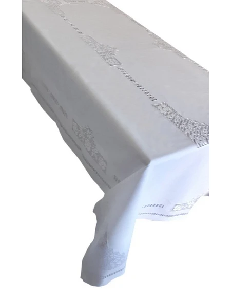 170x270 Toalha de mesa de linho bordada a mão - Ponto de crivo a mão