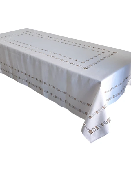 175x280 Toalha de mesa de linho bordada a mão - Bainha de flores