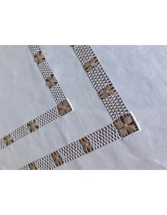 175x280 Toalha de mesa de linho bordada a mão - Bainha de flores 2