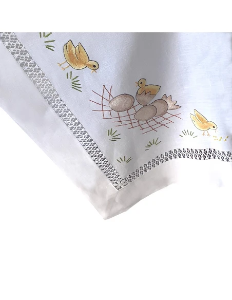 170x270 Mantel de lino Bordado A Mano - Mantel bordado Bainha de linhas