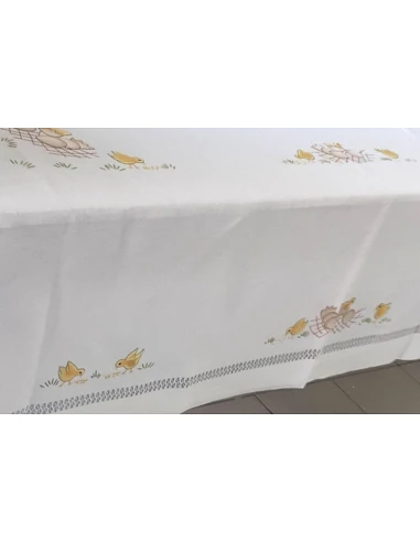 170x270 Mantel de lino Bordado A Mano - Mantel bordado Bainha de linhas