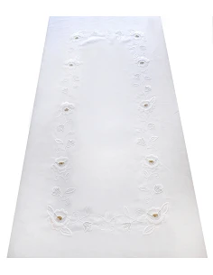 170x270 Toalha de mesa de linho bordada a mão - Bainha de linhas G. Algodão / Seda / Dourado