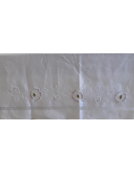 170x270 Toalha de mesa de linho bordada a mão - Bainha de linhas G. Algodão / Seda / Dourado