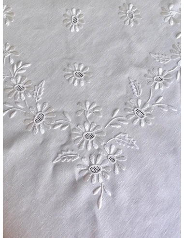 170x270 Mantel de lino Bordado A Mano - Mantel bordado Bainha de linhas G.  Seda