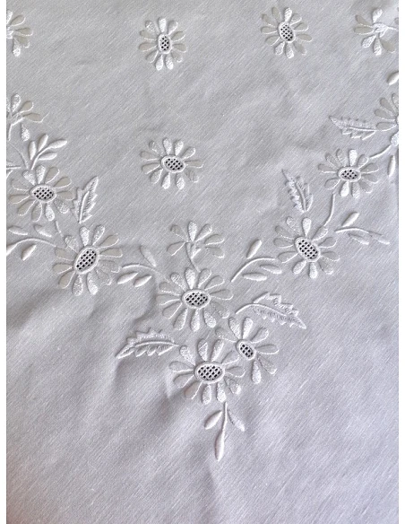 170x270 Mantel de lino Bordado A Mano - Mantel bordado Bainha de linhas G.  Seda