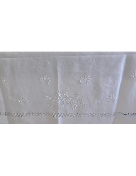 170x270 Toalha de mesa de linho bordada a mão - Bainha de linhas G. Seda