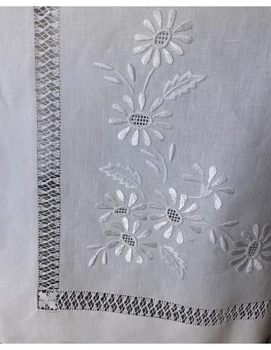 170x270 Mantel de lino Bordado A Mano - Mantel bordado Bainha de linhas G.  Seda