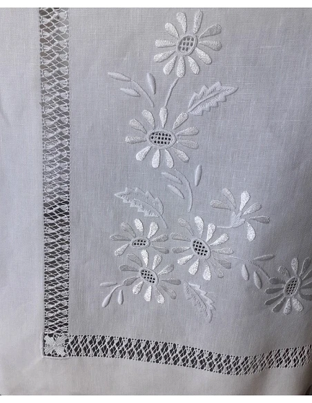 170x270 Mantel de lino Bordado A Mano - Mantel bordado Bainha de linhas G.  Seda