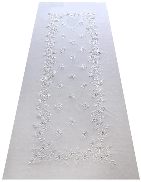 170x270 Toalha de mesa de linho bordada a mão - Bainha de linhas G. Seda