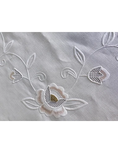 170x270 Toalha de mesa de linho bordada a mão - Bainha de linhas G. Algodão / Seda / Dourado