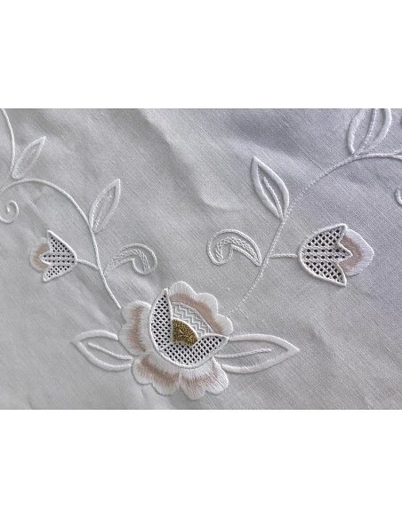170x270 Mantel de lino Bordado A Mano - Mantel bordado Bainha de linhas Algodón / Seda / Dorado