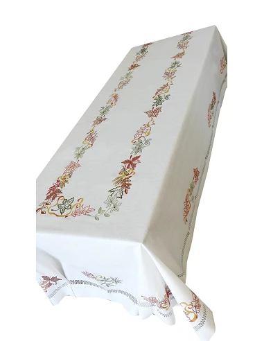 180x360 Toalha de mesa de linho bordada a mão - Toalha Outono - bordados da lixa