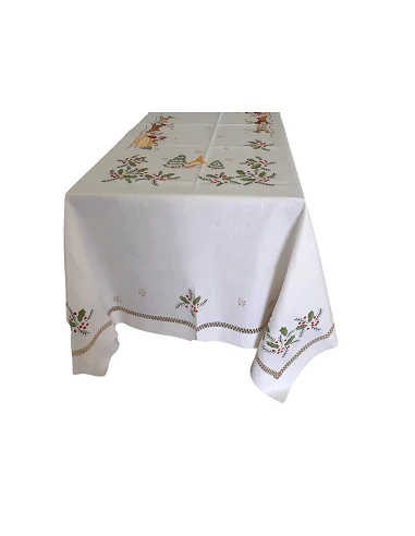 175x275 cm Toalha de mesa de linho bordada a mão -  bordados da lixa - Creative Navidad / Natal