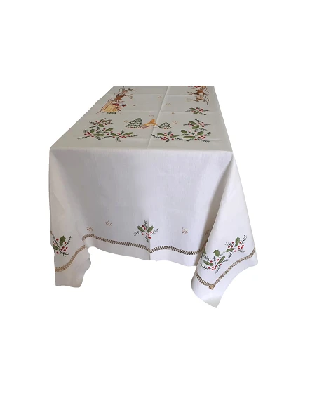 175x275 cm Toalha de mesa de linho bordada a mão -  bordados da lixa - Creative Navidad / Natal