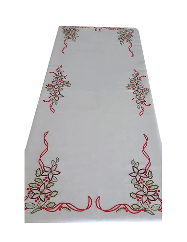 190x350 Toalha de mesa de linho bordada a mão -  bordados da lixa - Creative Azevinho / Acebo