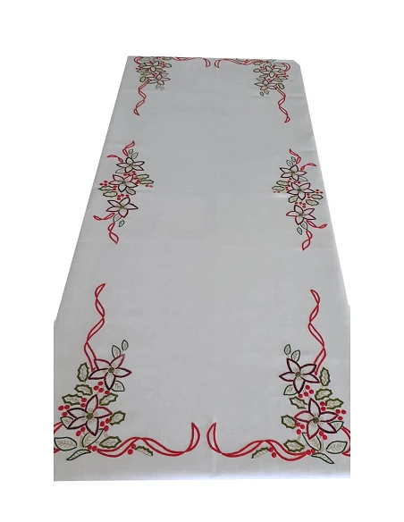 190x350 Toalha de mesa de linho bordada a mão -  bordados da lixa - Creative Azevinho / Acebo