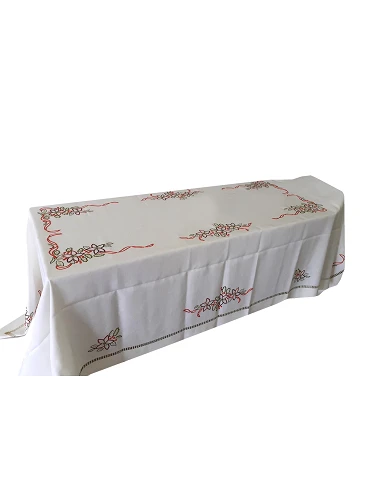 190x350 Toalha de mesa de linho bordada a mão -  bordados da lixa - Creative Azevinho / Acebo