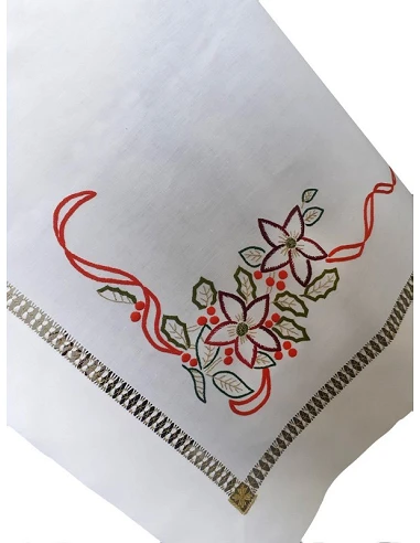 190x350 cm Mantel de lino Bordado A Mano - Mantel bordado Creative Azevinho / Acebo