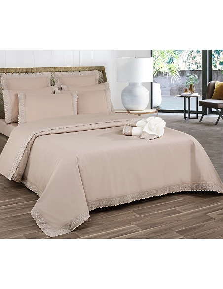 Ropa de cama bordada  -  London color Taupe - Algodón percal 200 Hilos