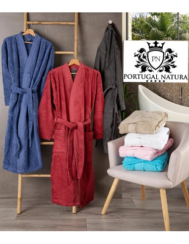 Robe kimono 100% algodão orgânico em taupe - Portugal Natura