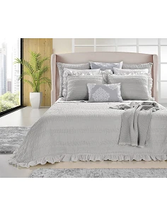 COLCHA DE VERÃO COM FOLHOS - COLCHA NINHO DE ABELHA- COLCHA DE VERÃO COR CINZA