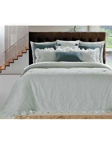 COLCHA VERANO CON VOLANTES - COLCHA TEXTURA NIDO DE ABEJA - COLCHA VERANO COLOR AZUL