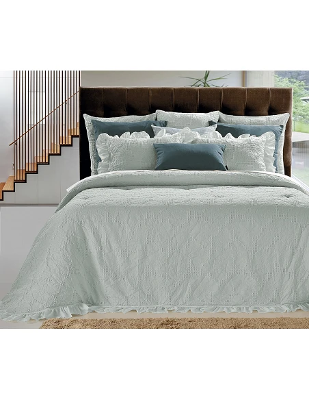 COLCHA VERANO CON VOLANTES - COLCHA TEXTURA NIDO DE ABEJA - COLCHA VERANO COLOR AZUL