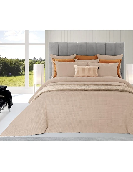 JOGO SACO CAMA  TEXTURA FAVO - COR TAUPE