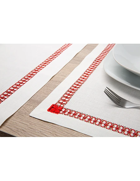 Mantel individual de lino + servilleta de lino - Bordado A Mano