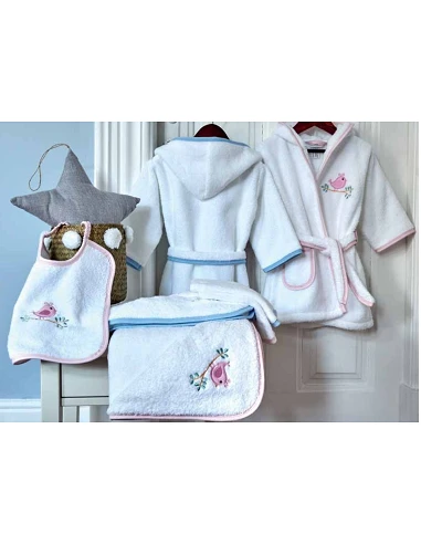 Capa de banho de bebé 85x85 cm - Toalha com capucho bebé bordada azul e rosa
