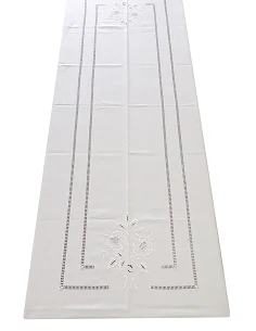180x350 Toalha de mesa de linho bordada a mão - bordados da lixa