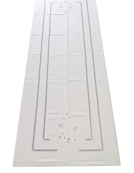 180x350 Toalha de mesa de linho bordada a mão - bordados da lixa