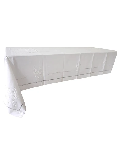 180x350 Toalha de mesa de linho bordada a mão - bordados da lixa