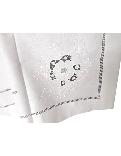 175x275 Mantel de lino Bordado A Mano - Mantel bordado con hilo / Richelieu Bainha Aberta 2