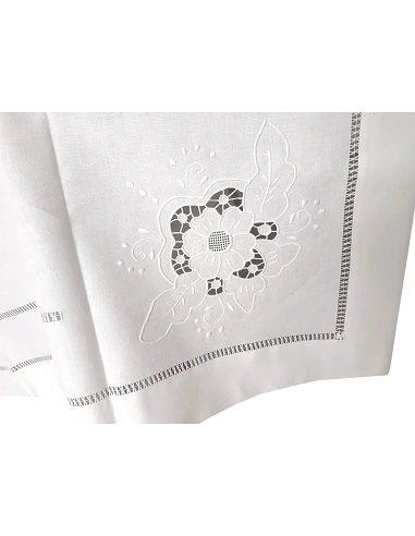 175x275 Mantel de lino Bordado A Mano - Mantel bordado con hilo / Richelieu Bainha Aberta