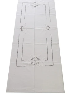 175x275 Mantel de lino Bordado A Mano - Mantel bordado con hilo / Richelieu Bainha Aberta