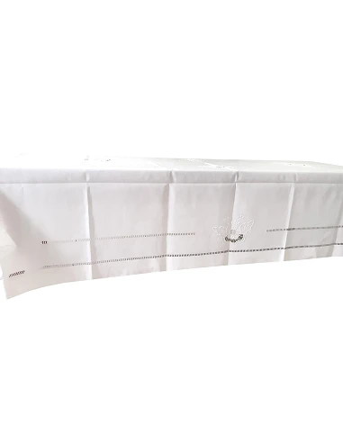 175x275 Mantel de lino Bordado A Mano - Mantel bordado con hilo / Richelieu Bainha Aberta