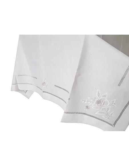 180x350 Toalha de mesa de linho bordada a mão - bordados da lixa