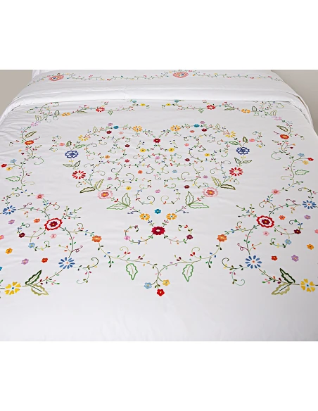 Capa P/ Edredão bordada a mão - Tecido 100% algodão percal branco