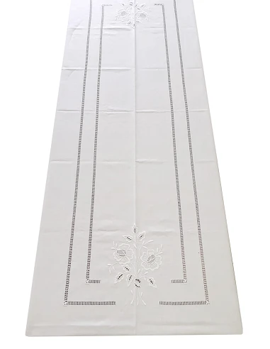 180x350 Toalha de mesa de linho bordada a mão - bordados da lixa