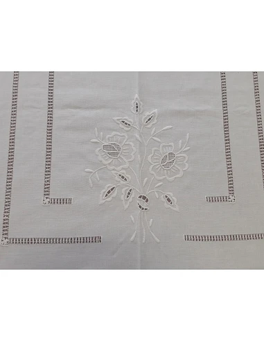 180x350 Toalha de mesa de linho bordada a mão - bordados da lixa