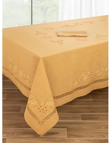 175x350 Mantel de lino Bordado A Mano...